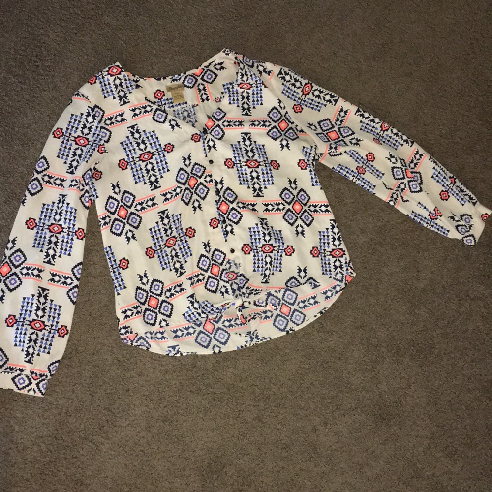 Aztec print tie front blouse